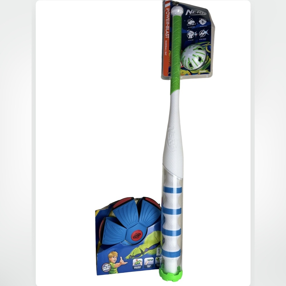 NEW NERF Power Blast Baseball Bat & Ball Set AND Wahu Flat Ball